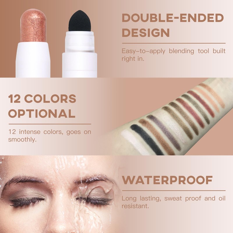LOKFAR Cream Eye-Shadow Stick, Waterproof Cream Eyeshadow Pen Rotatable Creamy