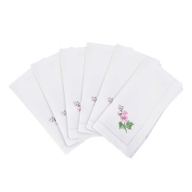 Saro Lifestyle Embroidered Hollyhock Hemstitch Napkin (Set of 6), White, 20"