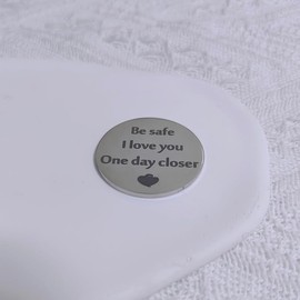 Pocket Hug Token Keychain New Driver Gifts for Teen Boys Girls be Safe I Love You One Day Closer Pocket Tokens Double Sided Keepsake Stainless Steel with PU Leather Key Chain