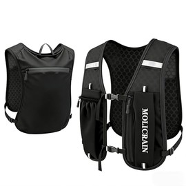 Adjustable Running Vest for Men and Women, Lightweight & Breathable Running Backpack, Reflective Hydration Vest Running, 5 Litre Hydration Backpack for Hiking, Cycling and Marathon, Black
