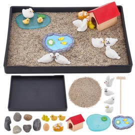 WEBEEDY Duck Mini Zen Garden Kit Japanese Desktop Zen Garden for Desk,8.3x6.2 Inch Room Decor with Sand,Animal Decorative Ornaments,Stones and Rake for Home Office Meditation Accessories,21x15.7cm