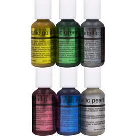 Chefmaster 6-Bottle Set of Metallic Airbrush Food Coloring, Rich Colors, Edible Glitter, Professional-Grade Dye for Icing, Frosting, Fondant, Chocolate, Made in USA, 0.67 oz Each