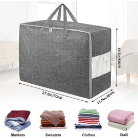 105L Extra Large Storage Bags, Folding Moving Comforter Blanket Storage Bags Closet Organizers and Storage Containers for Clothes with Strong Handles&Zippers Clear Window for Bedding Pillow, Grey