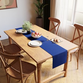 Encasa Table Runner for 6 seater Dining | Solid Blue | Fine Ribbed Cotton | Size 32x200 cm | Over 20 Modern Colors & Woven Designs, Machine Washable