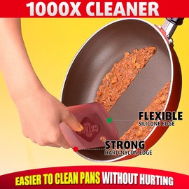 G.CATACC Pan Scraper, Durable Pot Scraper Dish Scraper, Flexible Kitchen Pan Scraper Tool Non Scratch for Cast Iron, Pot and Pan, Dish Cleaning- Pack of 4