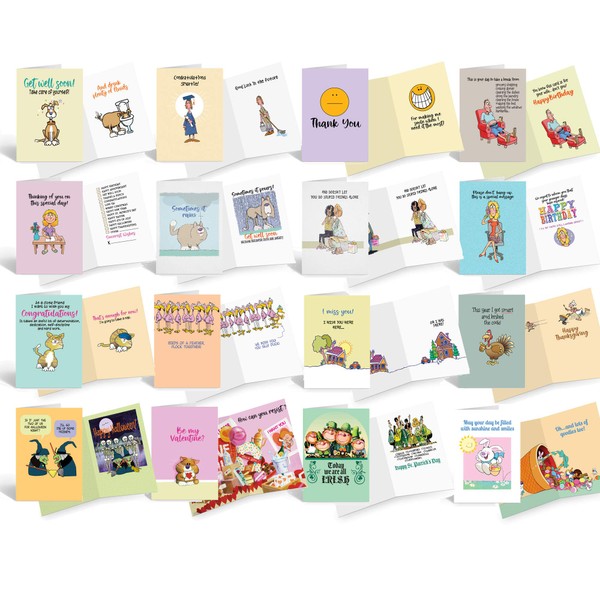 All Occasion Assortment - Full Color Front & Inside! - Bulk Set Funny Holiday Cards & Everyday Cards- Boxed All Occasion Cards With Greeting Inside (All Occasion #1)