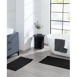 Jean Pierre – Ricardo Bath Mats, Set of 2 Woven Fringe Bathroom Rugs, 100% Cotton, Premium Bathroom Decor - Measures 17" x 31" and 21” x 41”- Black