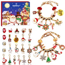 Kalolary Christmas Advent Calendar Girls Bracelets Making Kit, 24 Days Christmas Countdown Calendar DIY Charm Brazelettes Kits for Women Girls