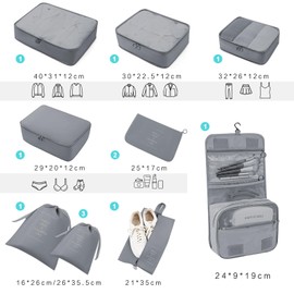 Shrubz Suitcase Organiser Set, 12-Piece Packing Cubes, Clothes Bags, Shoe Bag, Travel Organiser, Packing Cubes, Cosmetic Bag for Suitcase, Travel Essentials, Grey