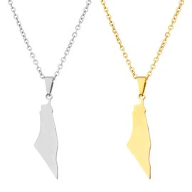 OXOX Israel and Palestine Necklace Flag Map Pendant for Women & Men Jewelry (Gold & Silver)