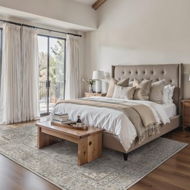 GENIMO Washable Living Room Area Rug 6x9 Boho Vintage Design, Low Pile Lightweight Soft Print Non-Slip Rug for Kitchen Entryway Bedroom Office Large Rugs, Darkgrey