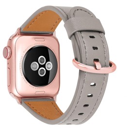 HUAFIY Compatible iWatch Band 42mm 44mm45mm, Top Grain Leather Band Replacement Strap iWatch Series 8/7/6/5/ 4/3/2/1,SE,Sport Edition(Khaki grey+rose gold42mm44mm)