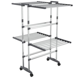 vidaXL 2-Tier Laundry Drying Rack with Wheels - Aluminum Clothes Drying Stand - Foldable Design for Space Saving - Silver, 23.6"x27.6"x41.7"