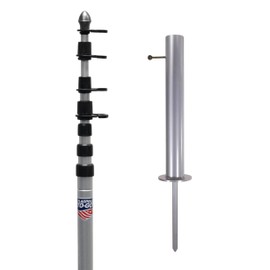 Flagpole-To-Go 20’ Beach & Backyard Flagpole Kit with Portable Aluminum Flagpole and Ground Mount