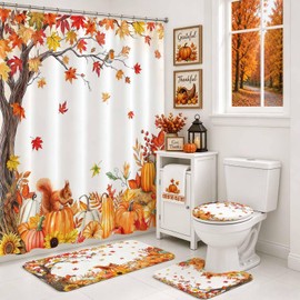 Mocsicka Juego de Cortinas de Ducha de otoño de 4 Piezas para baño