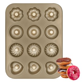 Yumatouch 12 Cavity Donut Baking Pans Nonstick Donut Pan Carbon Steel Ring Donut Baking Tins Doughnut Pans Donut Molds Baking Pan 4 Patterns