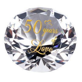 Movdyka 50 Years Golden Anniversary Crystal Ornaments for Her Diamond Shaped Romantic Gifts K9 Glass Wedding Keepsake for Wife 50th Marriage Presents for Couple