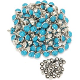 Weebee 100 Sets Blue Turquoise Rivets With Caps 8Mm Round Diy Leather Craft Supplies