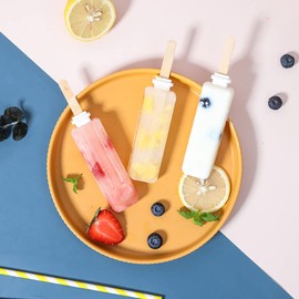 Dimoxii Pack of 4 Ice Lolly Moulds with Lid Popsicle Moulds with LFGB Tested and BPA Free Ice Cream Moulds 4 Different Colours Ice Cream Moulds with 200 Pieces Wooden Sticks