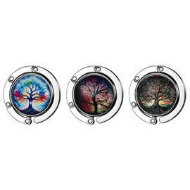 Cupimatch Tree of Life Purse Hook: 3-Pack Decorative Purse Hanger with Magnetic Base for Table, Handbag Holder for Women (Gold/Silver/Rose Gold)