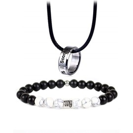 Scorpio Zodiac Rings Necklace 12 Constellation Horoscope Distance Beaded Bracelet Necklace for Women Men Christmas Jewelry