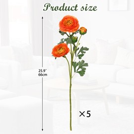 Briful Orange Ranunculus Artificial Flowers Bouquets, Set of 5 25.9'' Long Stems Faux Peony, Real Touch Spring Summer Floral Arrangement for Home Decor Wedding Vase Filler DIY Crafts
