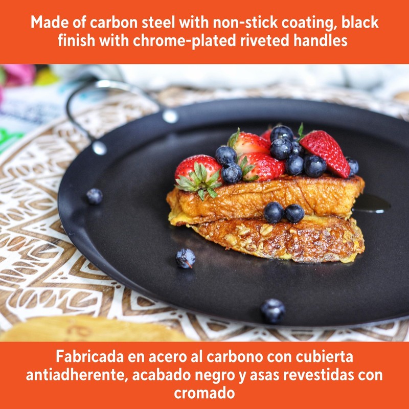 IMUSA 11in Carbon Steel Nonstick Round Comal with Metal Handles,