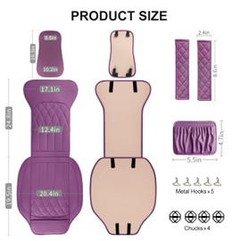 BEITK 2 Pack Leather Front Car Seat Covers, Universal Sideless Car Seat Protectors with Storage Pocket and Seat Belt Pads, Waterproof Automotive Seat Cover for Cars Trucks SUV(Purple)