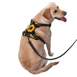 Reflective Vest Harness Autumn Sunflowers Adjustable No Pull Pet Harness Stylish Oxford Easy Control Puppy Walking Outside Training-Medium