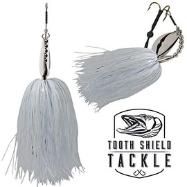 Tooth Shield Tackle [Get Bent Series] Musky Bucktail (White) Muskie Pike Double 9 Inline Spinner Musky Lures Baits Tackle