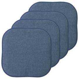 Sweet Home Collection Chair Cushion Memory Foam Pads Honeycomb Pattern Slip Non Skid Rubber Back Rounded Square 16" x 16" Seat Cover, 4 Pack, Alexis Denim