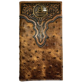 Custom U. S. Don't Tread On Me ARIAT Tooled Ostrich Long Rodeo Leather Wallet