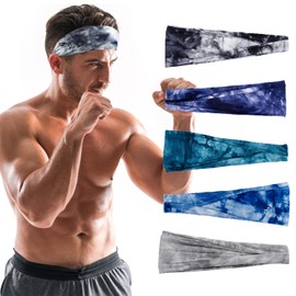 5 PCS Banda para Sudor, Deportes Diadema Antideslizante que Absorbe el Sudor y transpirable, Liviana y Cómoda, Vinchas Tejidas para Ejercicio de Gimnasio Baloncesto Correr Andar En Motocicleta etc (Negro+Gris+Verde Pino+Azul Marino+Azul)