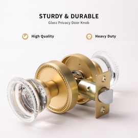 Bak Bo Crystal Door Knobs Interior Brushed Gold Glass Door Knobs Satin Brass Passage Door Knob for Hall and Closet Zinc Alloy 1 Pack BG-B-1