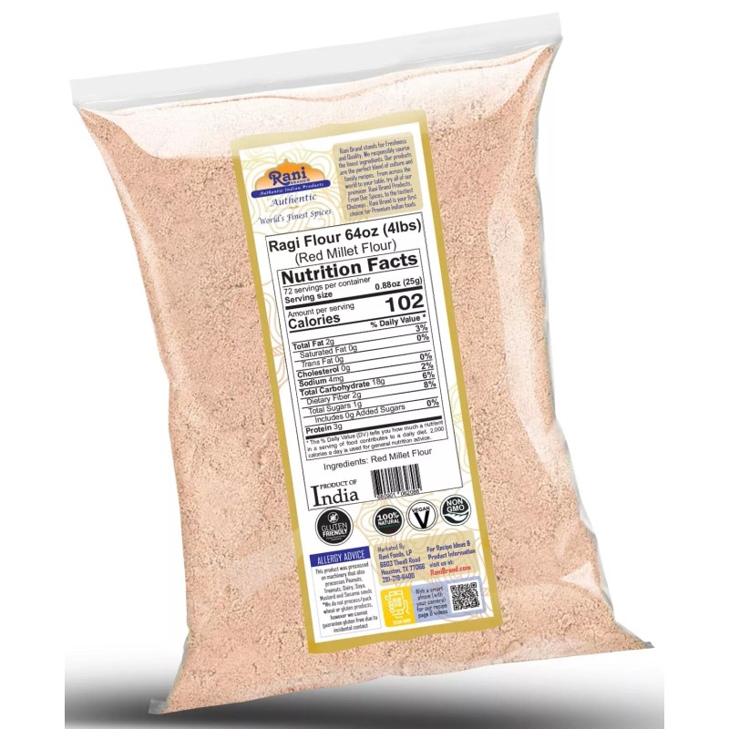 Rani Raggi Flour (Finger Millet) 4 Pound, 4lbs (64oz) Bulk