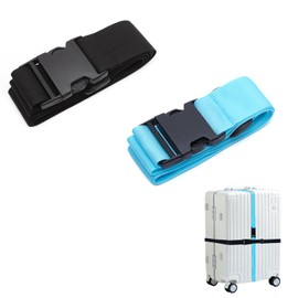 FuninCrea 2 PCS Luggage Straps, 2.5 * 180cm Adjustable Buckle Straps Suitcase Strap Belt with Quick-Release Buckle Travel Suitcase Belt Bag Strap Accessories for Luggage Tent Backpack (Black + Blue)