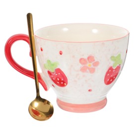 Luxshiny Microwavable Bowls Vintage Drinking Glasses Ceramic Soup Mug With Spoon Ramen Soup Bowl Cute Strawberry Cereal Mugs Breakfast Cup For Home Office Microwavable Bowls Vintage Drinking Glasses