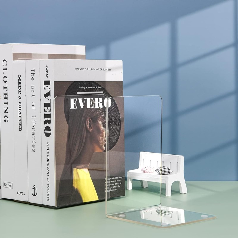 Qidexin 2 Pieces Book Ends, Acrylic Bookends, Non-Skid Book End,