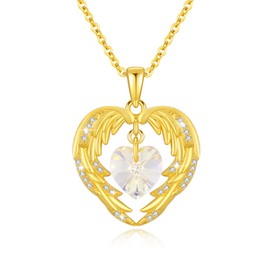 YueYuan - Collar de alas de ángel dorado para mujer, collar de corazón dorado, collar de vidrio, colgante de alas de ángel de la guarda, collar con alas, regalo para mamá, aniversario, cumpleaños,