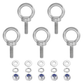 PATIKIL M6 x 20mm Lifting Shoulder Eye Bolt, 5Pcs 304 Stainless Steel Lifting Ring Threaded Eyebolt with Nuts Washers for Hanging Hammocks Articles