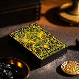 strublfe Sacred Flame Themed Playing Cards, International Standard Size Deck of Cards, Exquisite Pattern Poker Cards, Double-Sided Anti Slip Design, Family Entertainment, Party Games. (Golden)