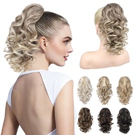 REECHO 12" Ponytail Extension, Classic Loose Curly Wavy Claw Clip Pony tails Hair Extensions Hairpieces for Women (Glazed Mocha to Blonde)