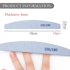 Pack of 16 Nail Files, Nail Files for Gel Nails, Natural Nails, Files Gel Nails, 100/180, Nail Care, Nails File, Nail Arts, Tools Accessories, This Can Set for Nail Adjustment, Nail Beauty, Nail