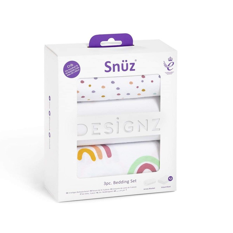 Snuz 3 Piece Crib Bedding Set – Rainbow, 3 Count