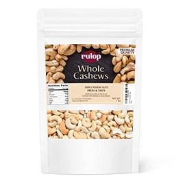 Rulop Raw Whole Cashews 1kg, Unroasted and Unsalted Nuts Perfect for Snacking or Baking, Packed in a Resealable Pouch to Maintain Freshness