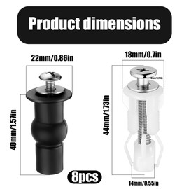 8 Pcs Toilet Seat Fittings and Fixtures, Universal Toilet Seat Screws Fixtures Fittings Rubber Plugs, Top Fixing Toilet Seats Hinges Replacement Part for Toilets WC Blind Hole Fitting(Black, White)