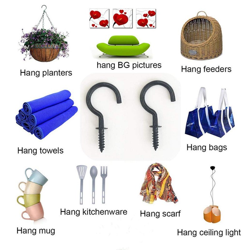 IDEALSV Black Ceiling Hooks 7/8'' Screw-in Light Hooks Hanging Cup