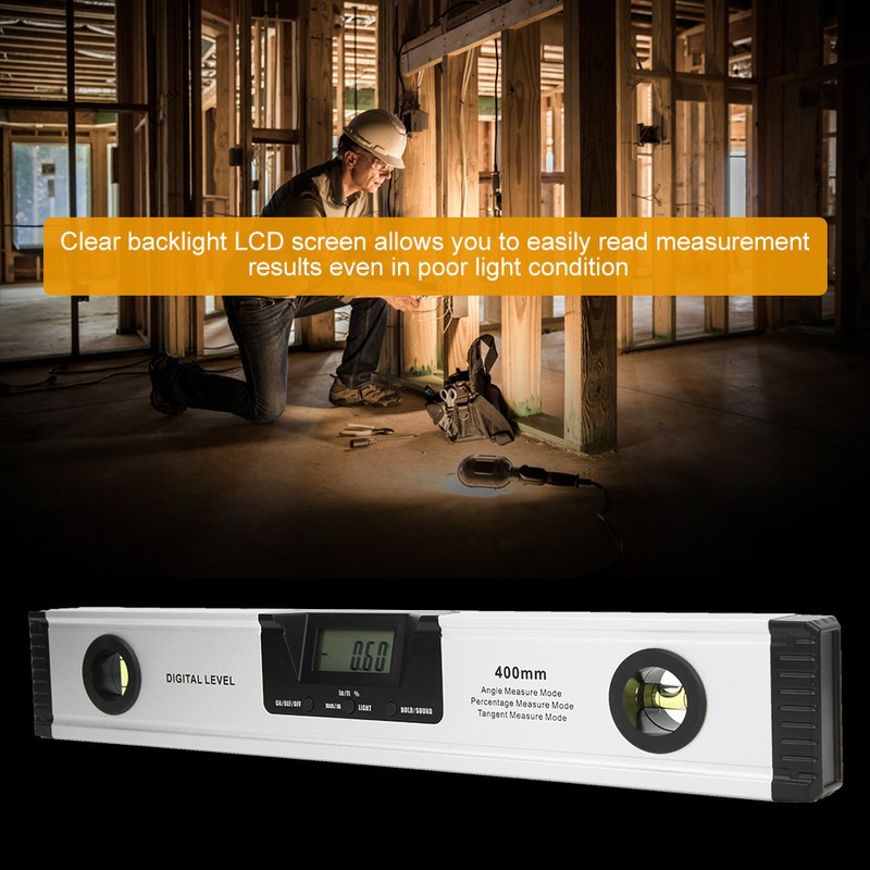 400mm Digital Backlight Laser Level Ruler Horizontal Vertical Bubble Magnetic