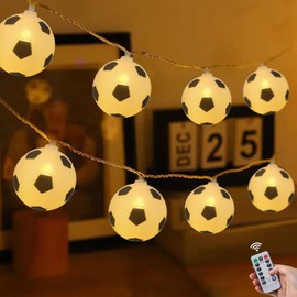Soccer String Lights Battery Operated 6.8Ft 10 LED Football Decor Lights with Timer & 8 Modes, Indoor Outdoor Sports Themed Party Decor for Christmas, Boys Bedroom, Kids Room, Holiday