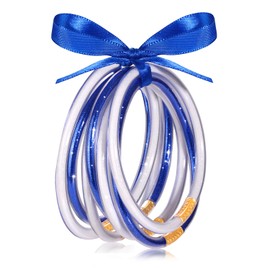 Crystal Jelly Bangles Bracelets Game Day Bracelets for Women Bamboo Filled Jelly Rhinestone Silicone Bracelet Stacking Football Bracelets Game Day Jewelry Accessories Sports Fan Gifts (Glitter Blue White)